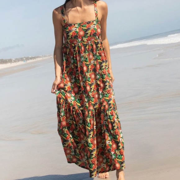 NATURAL LIFE Dresses & Skirts - Mia Tie-Back Maxi Dress - Orange Floral Blooms Smocked Maxi Sundress Sz XL Boho